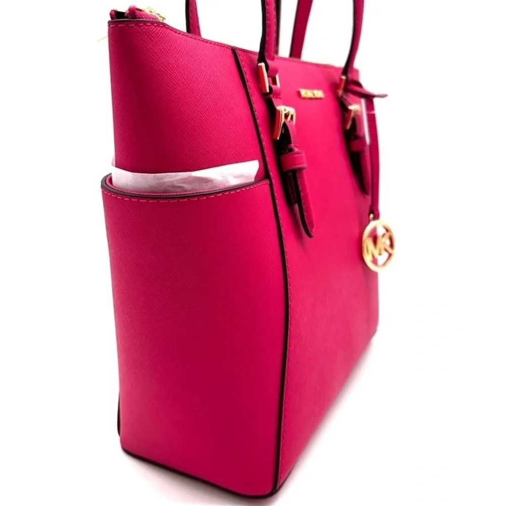 Michael Kors Large Charlotte Tote Bag Luggage Leather Electric Pink